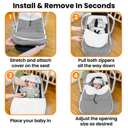 Beavtaens Winter Baby Car Seat Cover, Warm Cozy Breathable, Watreproof Carseat Canopy for Boys, Grey